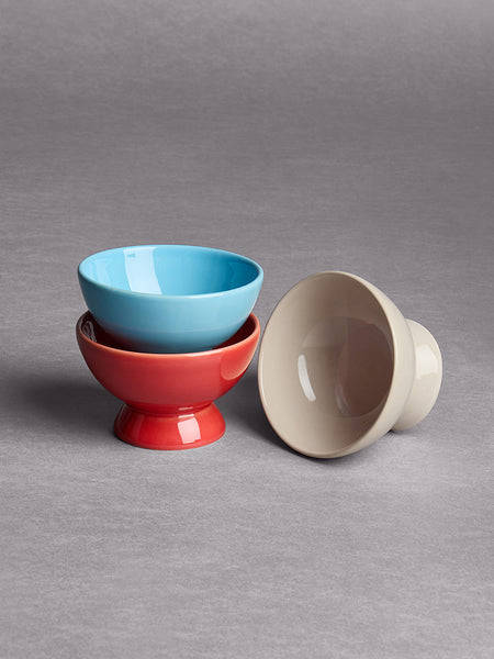 Dessertschale 3er Set – Keramik Schalen in Blau, Rot & Sand